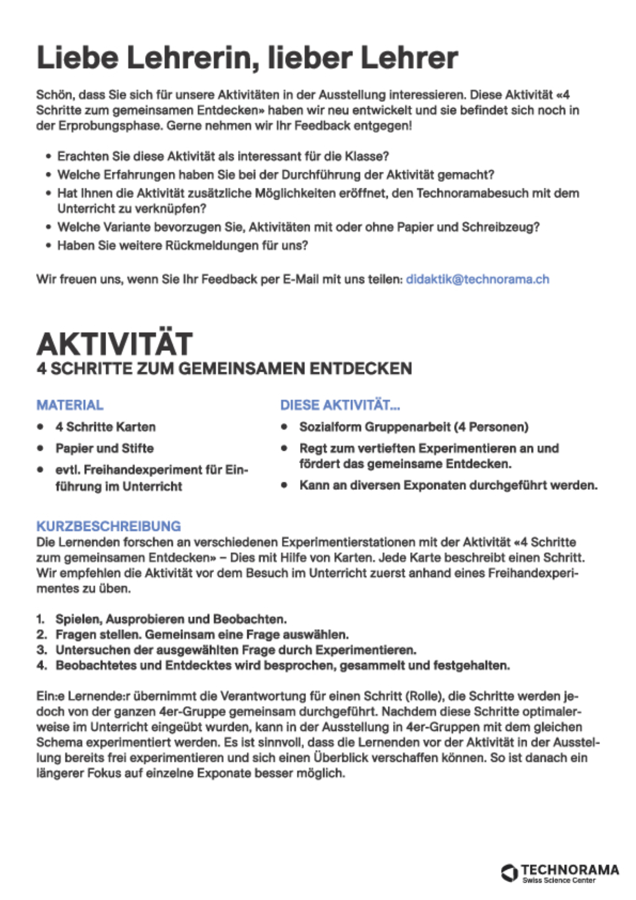 Anleitung Vier Schritte